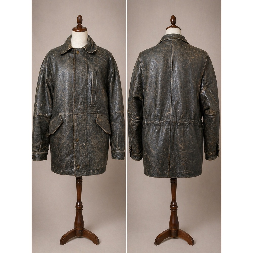 New River Sports‎ NRS Distressed Leather Jacket Brown Black Vintage Mens XL